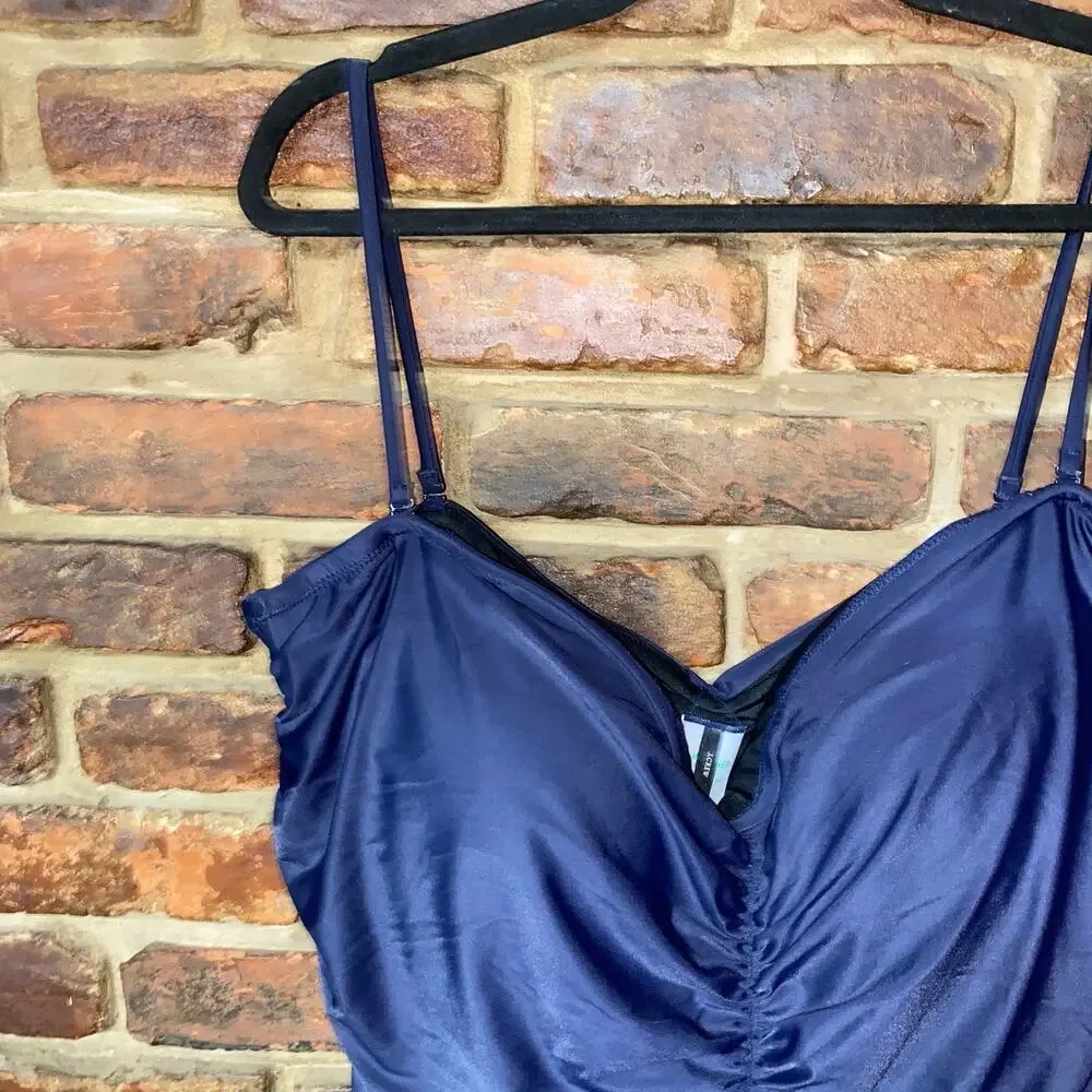 New J. Crew Navy Blue Ruched Sweetheart One-Piece Swim Bathing Suit Women's 24